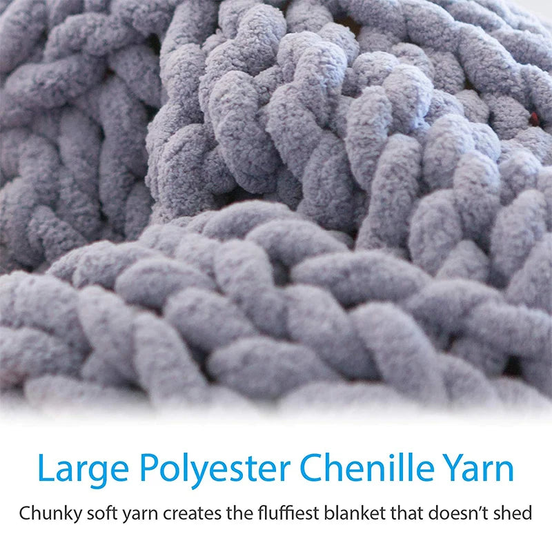 Hand Chunky Knitted Blanket Handmade Coarse Wool Woven