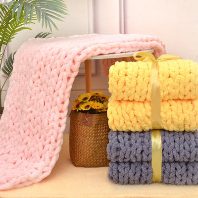 Hand Chunky Knitted Blanket Handmade Coarse Wool Woven