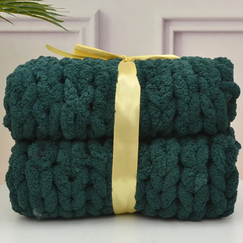 Hand Chunky Knitted Blanket Handmade Coarse Wool Woven