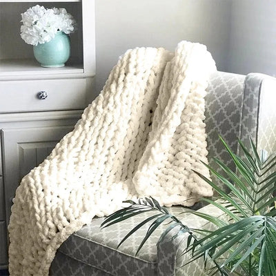Hand Chunky Knitted Blanket Handmade Coarse Wool Woven