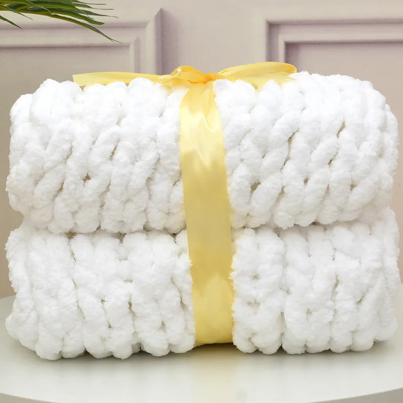 Hand Chunky Knitted Blanket Handmade Coarse Wool Woven