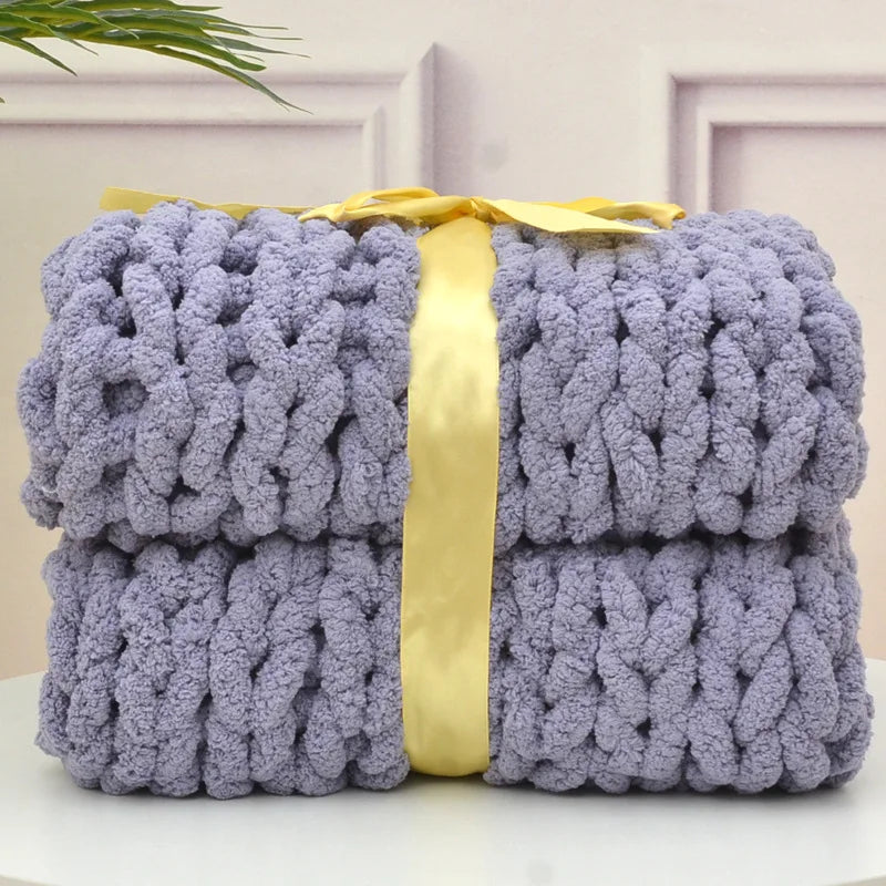 Hand Chunky Knitted Blanket Handmade Coarse Wool Woven