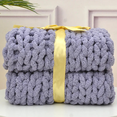 Hand Chunky Knitted Blanket Handmade Coarse Wool Woven