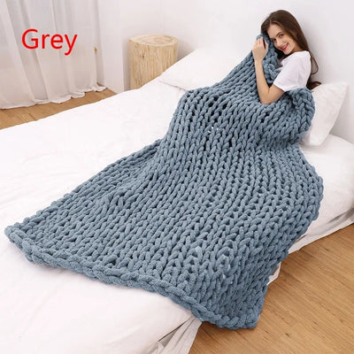 Hand Chunky Knitted Blanket Handmade Coarse Wool Woven