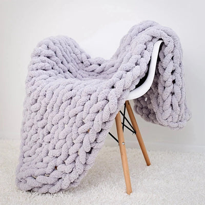 Hand Chunky Knitted Blanket Handmade Coarse Wool Woven