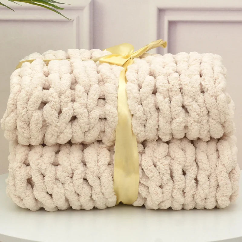 Hand Chunky Knitted Blanket Handmade Coarse Wool Woven