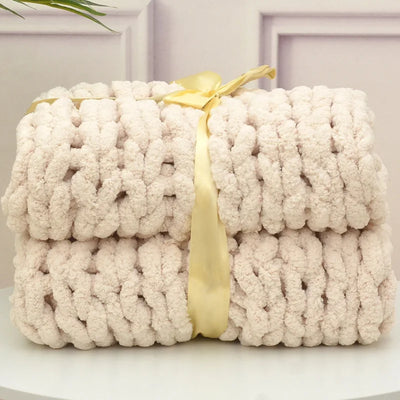 Hand Chunky Knitted Blanket Handmade Coarse Wool Woven