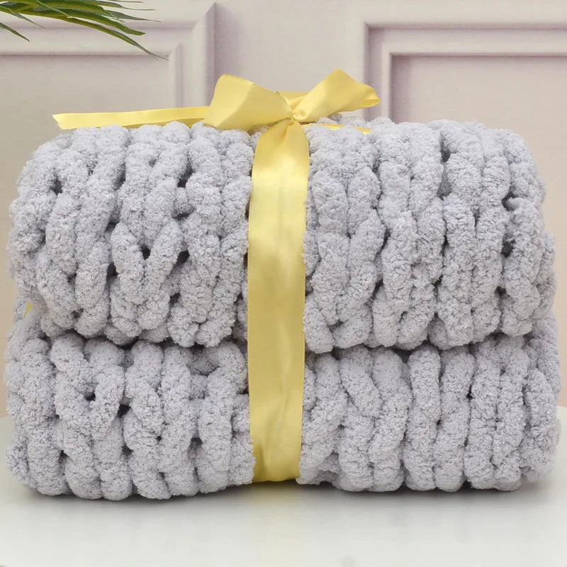Hand Chunky Knitted Blanket Handmade Coarse Wool Woven