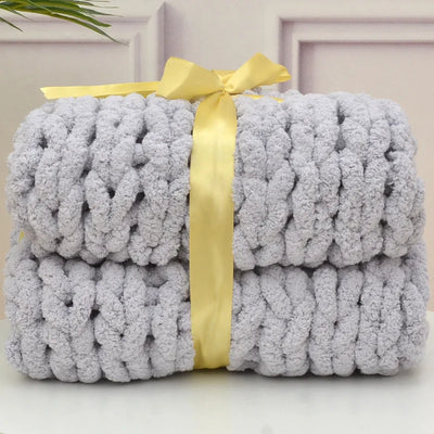 Hand Chunky Knitted Blanket Handmade Coarse Wool Woven