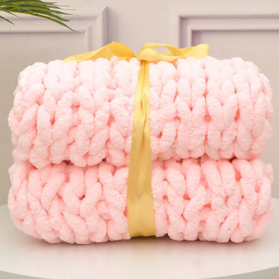 Hand Chunky Knitted Blanket Handmade Coarse Wool Woven