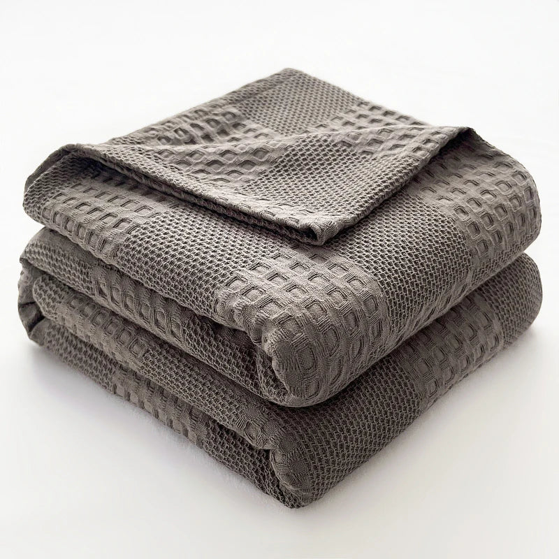 Battilo Cotton Throw Blanket Soft Breathable Waffle Blanket