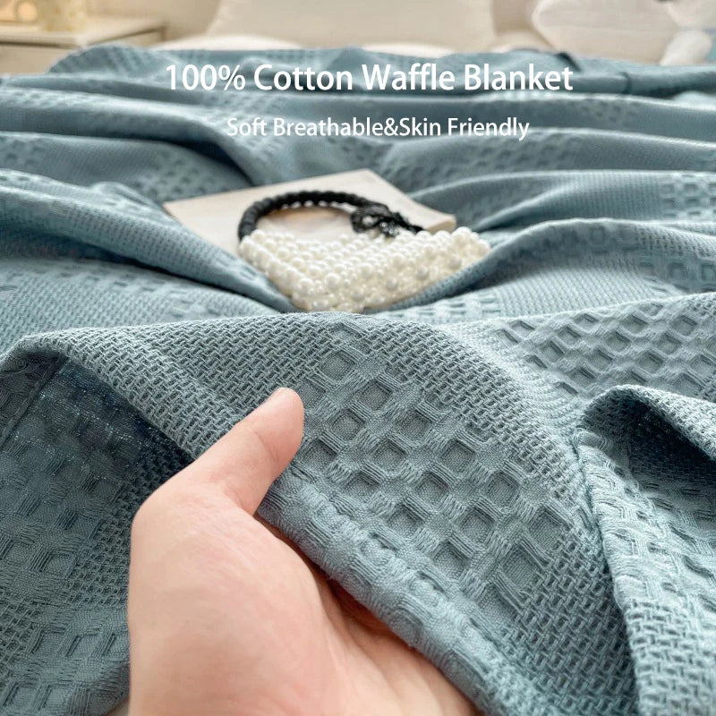 Battilo Cotton Throw Blanket Soft Breathable Waffle Blanket