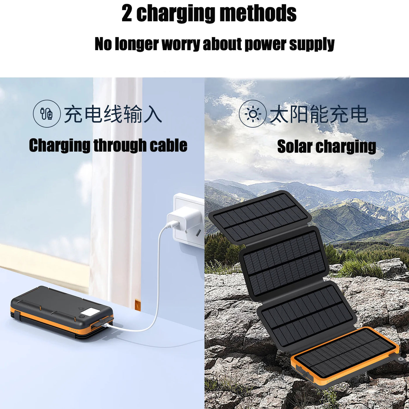 New Portable Solar Power Bank 20000mAh Large Capacity Charger