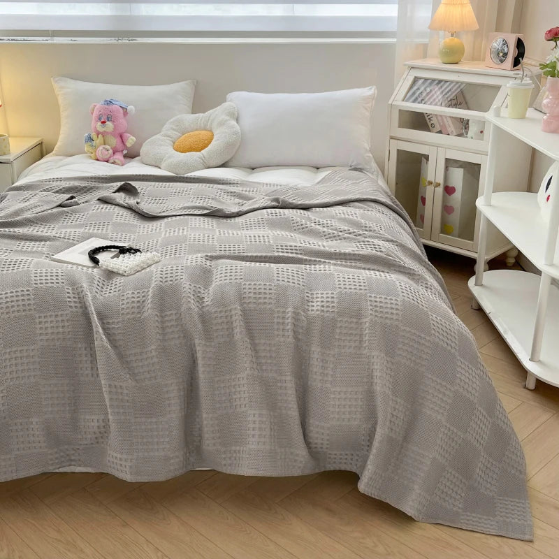Battilo Cotton Throw Blanket Soft Breathable Waffle Blanket