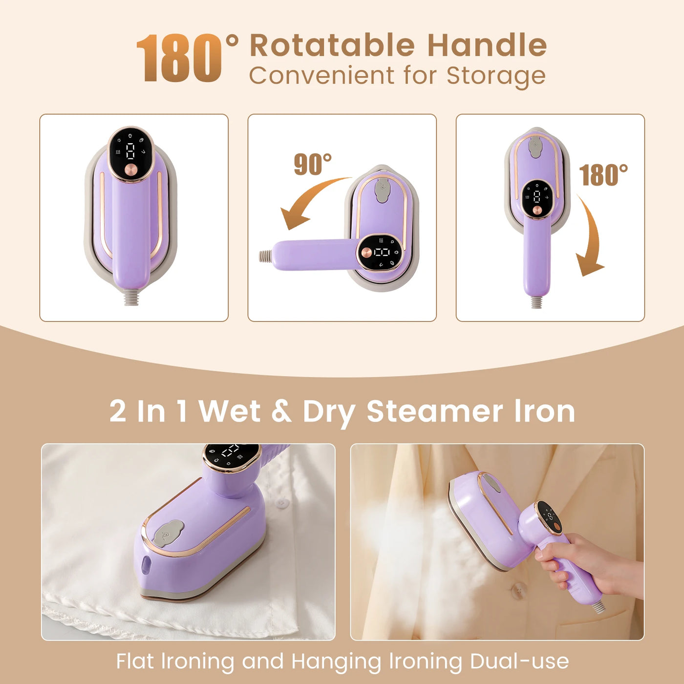 Portable mini steam iron with four temperature control