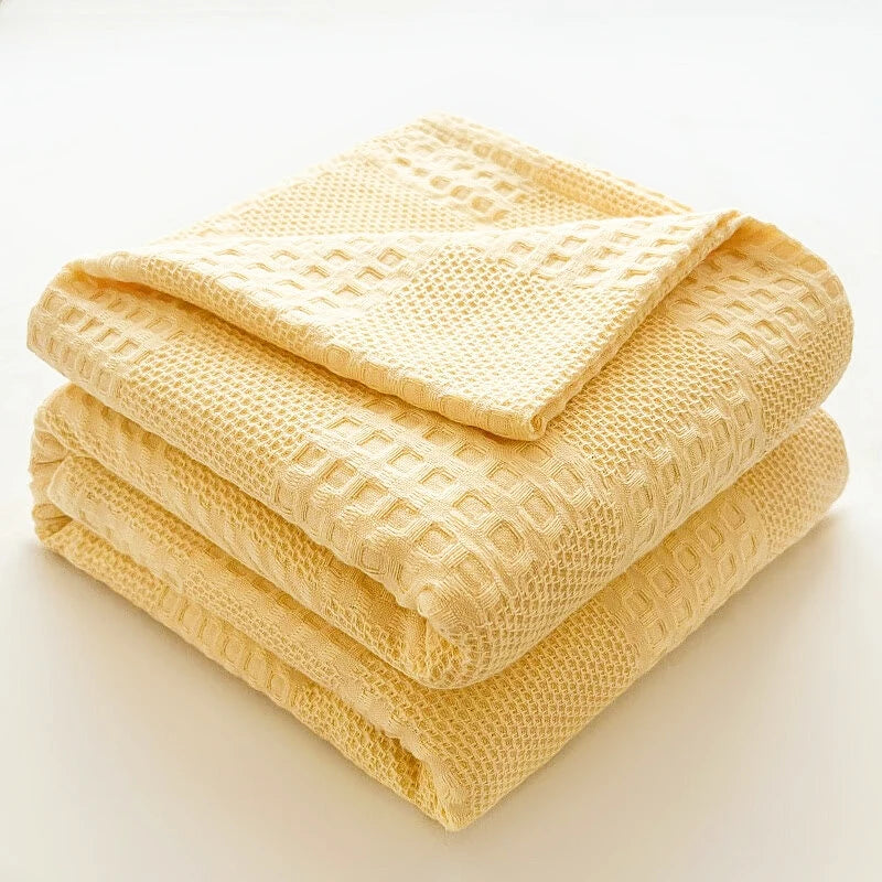 Battilo Cotton Throw Blanket Soft Breathable Waffle Blanket