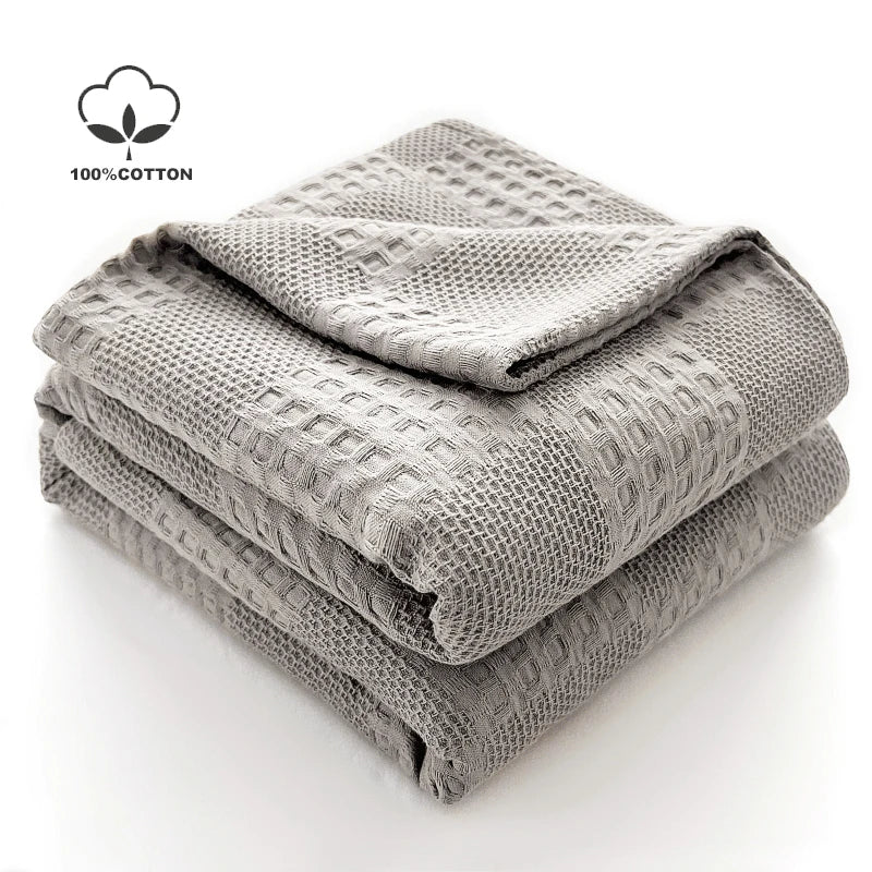 Battilo Cotton Throw Blanket Soft Breathable Waffle Blanket